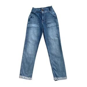 Hollister Womens Blue Mom Jeans Ultra High Rise Cuffed Stretch Size 1